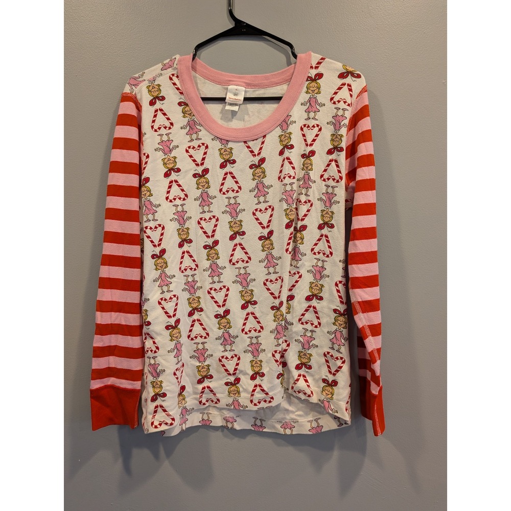Hanna Andersson The Grinch Long Sleeve Top Women's XL Pink Candy Cane Print‎